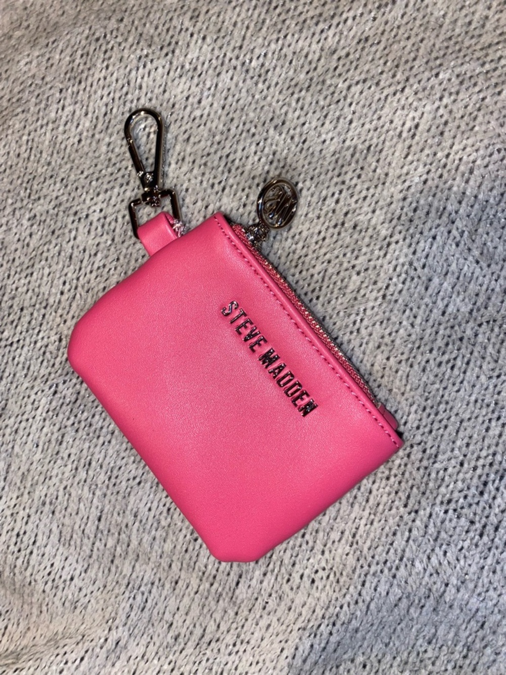 Steve Madden Hot Pink Zip Key Pouch with Silver Hardware